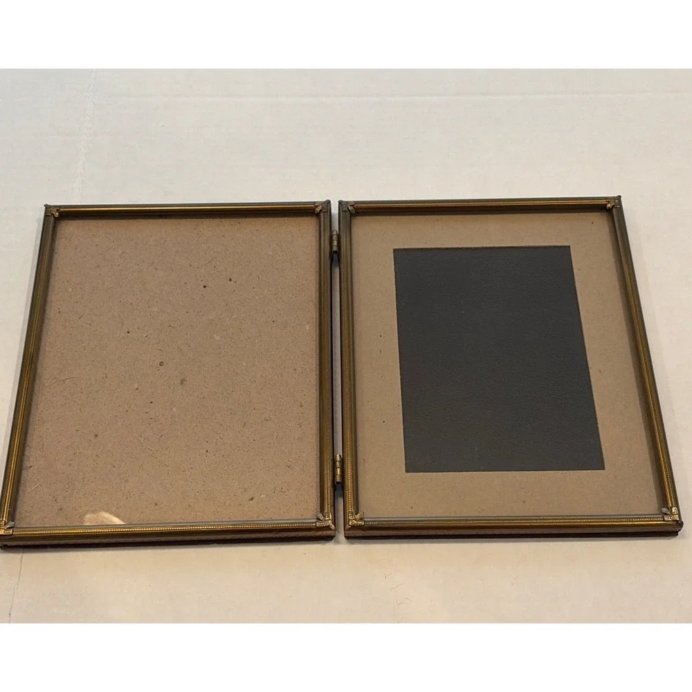 Vintage Gold Tone Bifold Hinged Double Picture Frame Art Deco 8x10